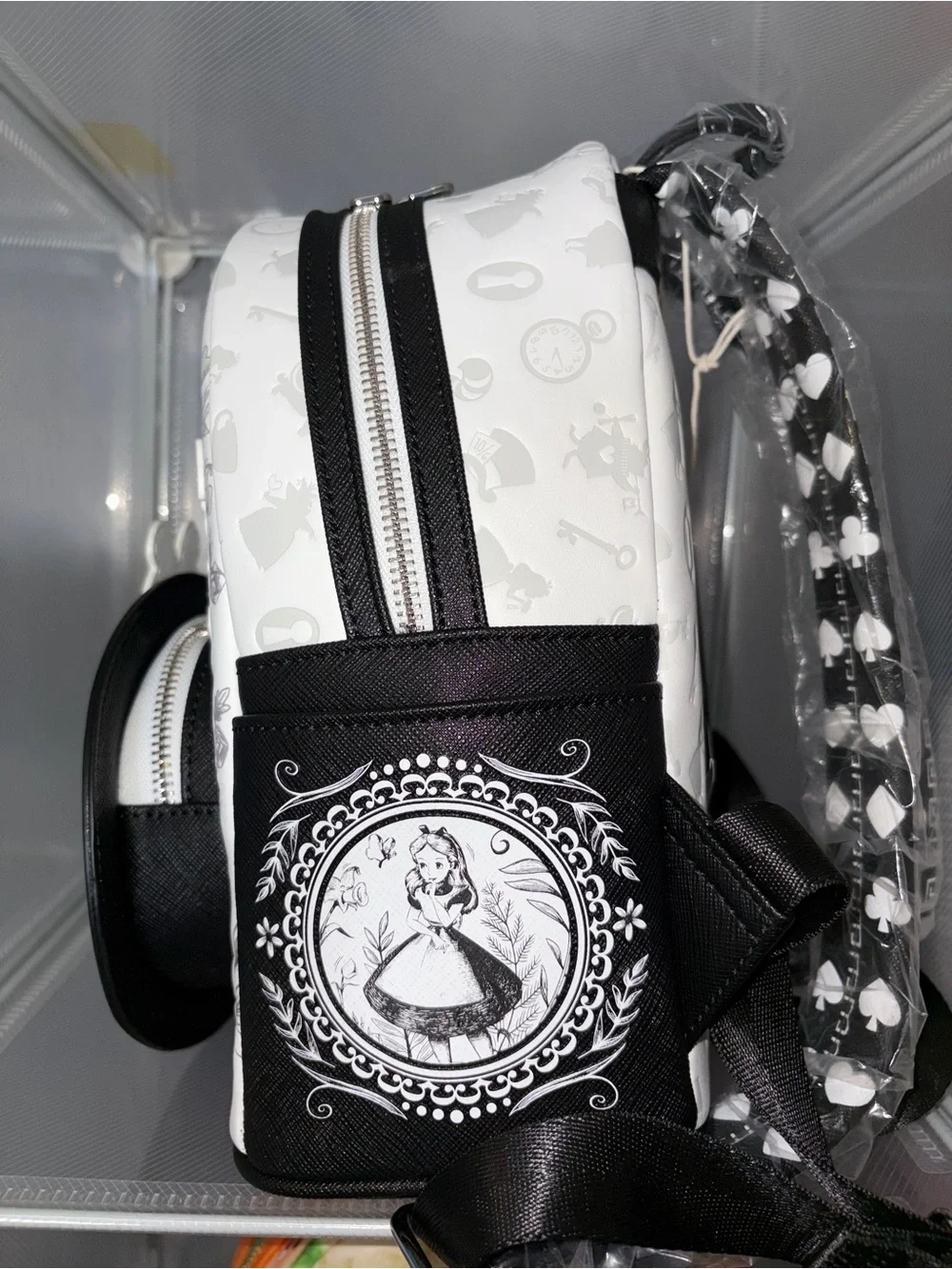 Loungefly Alice in Wonderland Black & White Mini Backpack with Floral Frame
